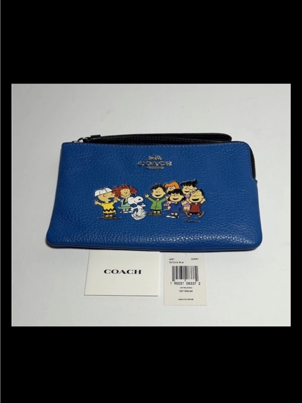 COACH X Peanuts Wristlet “The Gangs All Here” Large Corner Zip, Blue Leather NWT
